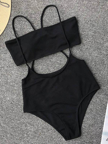 Sexy Solid Cropped Spaghetti-Neck Bikini