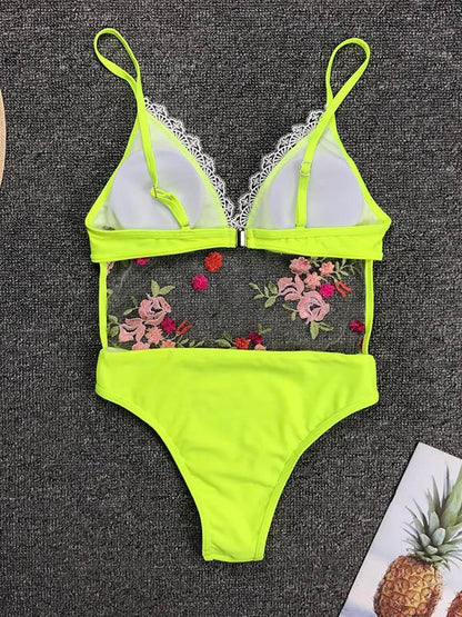 Lace Embroidered Split-joint Swimsuit