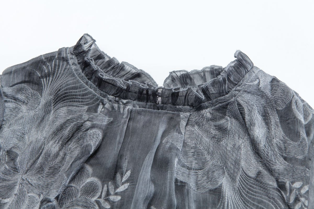 Embroidery Silk Floss Elegant Long Sleeve Dress