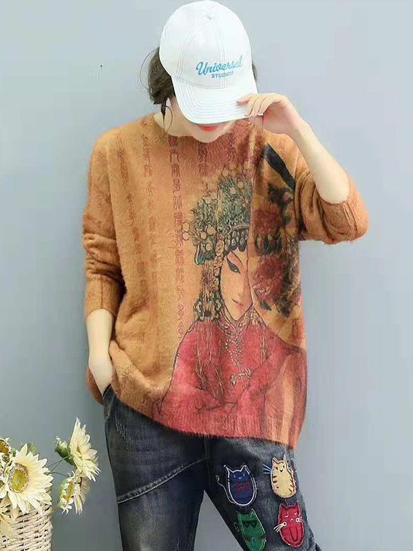 Beijing Opera Knitting Batwing Sleeves Dyed Sweaters
