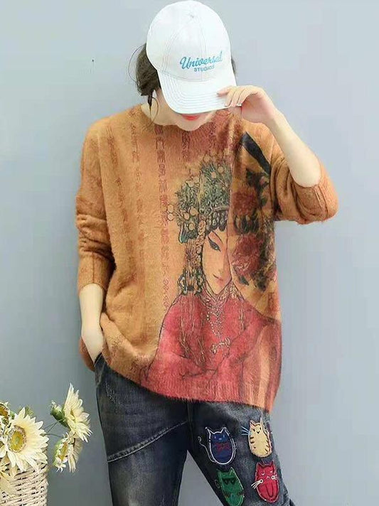 Beijing Opera Knitting Batwing Sleeves Dyed Sweaters