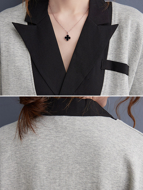 Urban Notched Collar Split-Joint Midi Dress