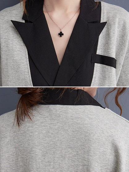 Urban Notched Collar Split-Joint Midi Dress