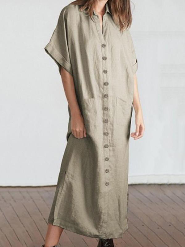 Loose Solid Color Maxi Shirtdress