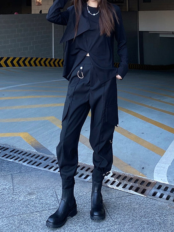 Original Split-Joint Split-Front Long Sleeves T-Shirt Top