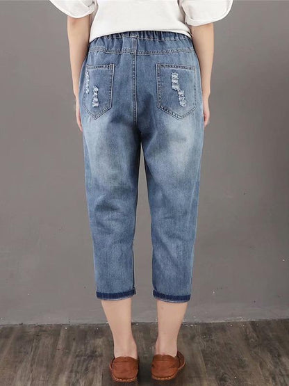 Retro Loose Jean Cropped Trousers