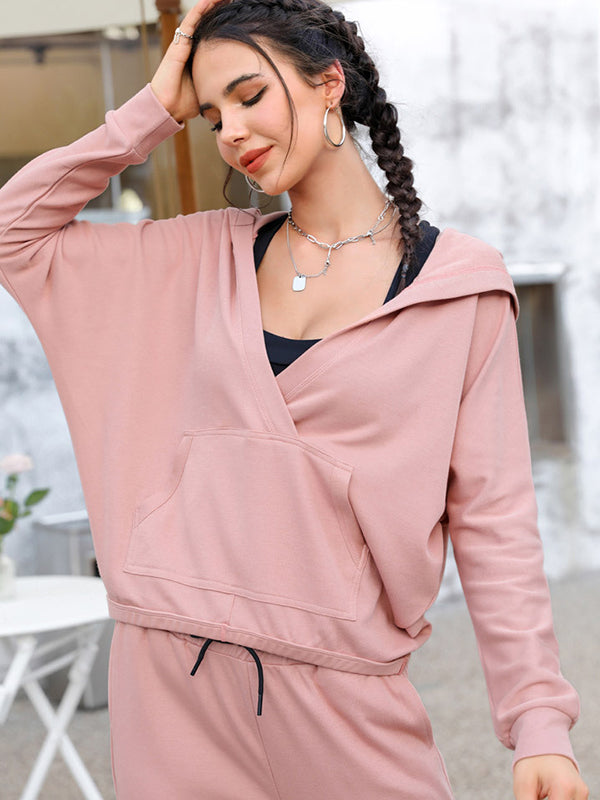 Loose Solid Color V-Neck Hoodies