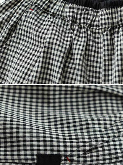 Casual Plaid Cotton Blend Capri-Pants