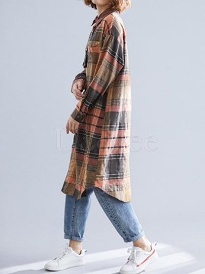 Loose Lapel Plaid Retro Shirt