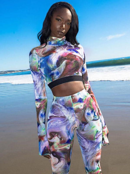 Sexy Printed Long Sleeves Yoga Suits