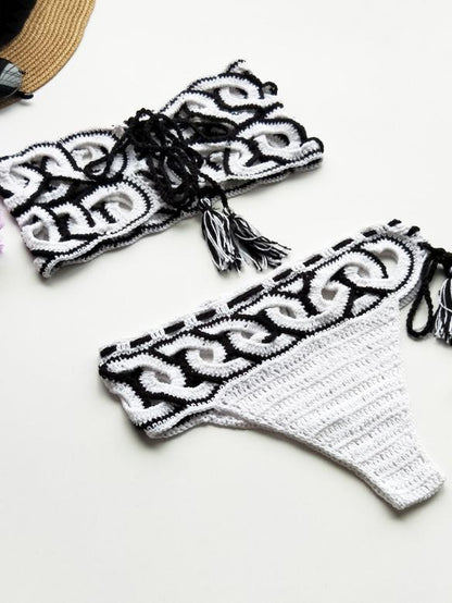 Flora Hollow Bandage Crochet Bikini Swimsuit