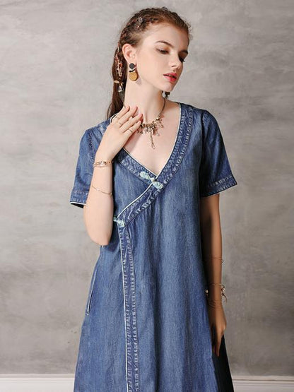 Original Retro Split-joint Cropped Frog Long Dress