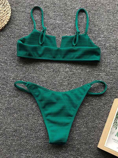 V Wired Textured Bikini Set