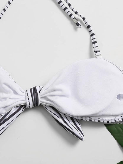 Striped Printed Knotted Split Bikini Swimsuit