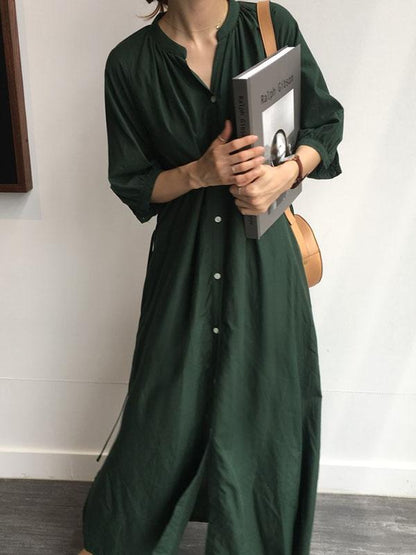 Oversize Solid V-neck Blouse Dress