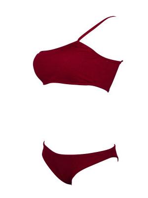Ribbed Bandeau Plain Bikini