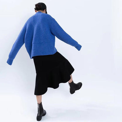 Elastic Waist Ruffles Winter Calf Length Skirt