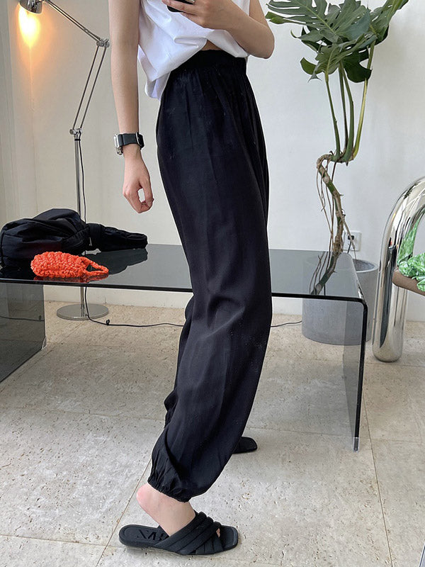 Casual Loose Pleated Elastics High Waisted Pants