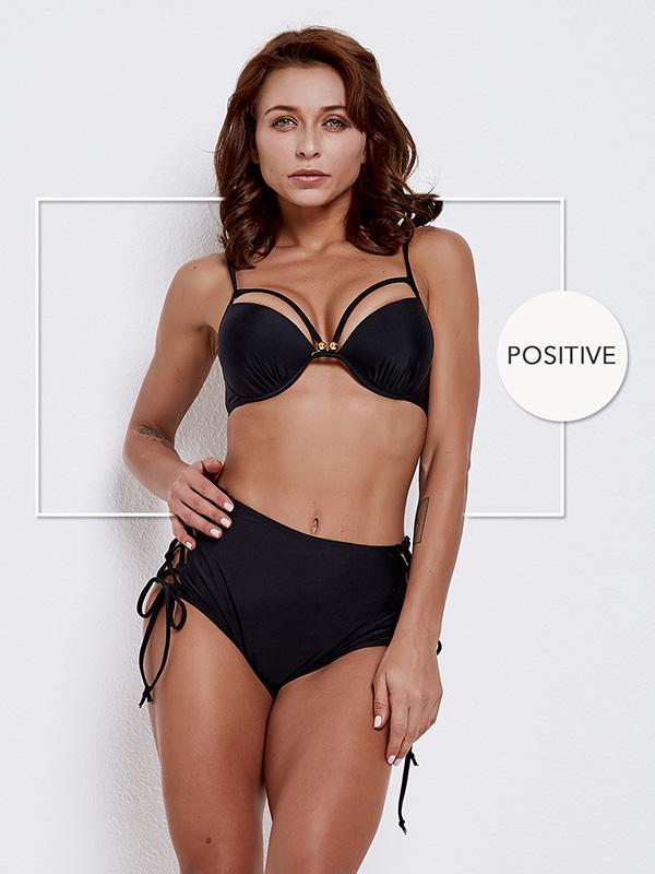 Solid Black Crisscross Bottom Bikinis Swimwear