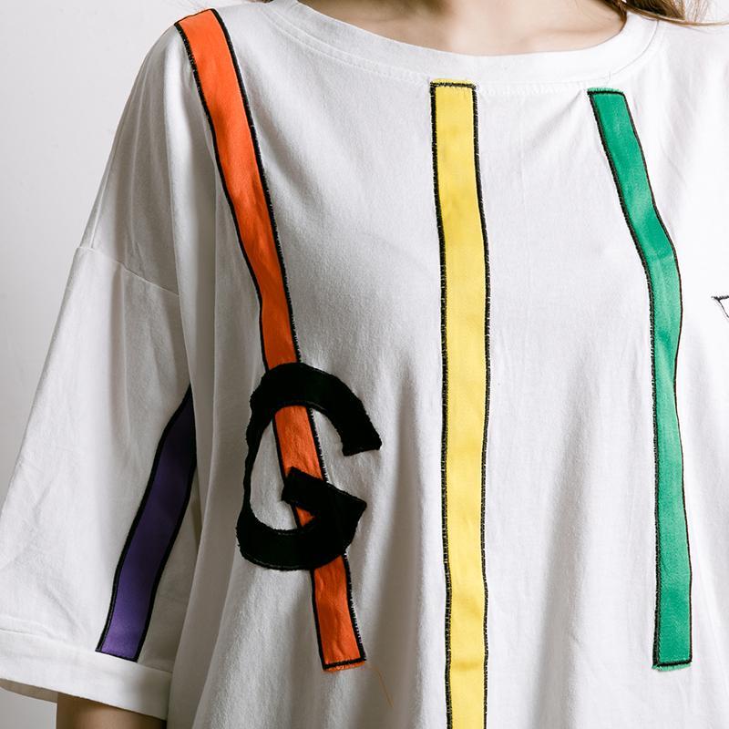 Colored Appliques Simple Women Casual T-Shirt