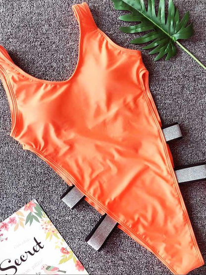 Bandage Plain One-piece Swimwear