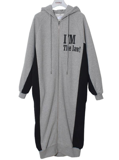 Loose Zipper Letter Printed Batwing Sleeves Hoodie Outwears