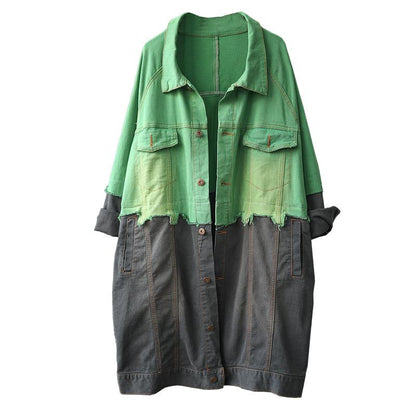 Buykud Color Matching Spliced Casual Denim Trench Coat