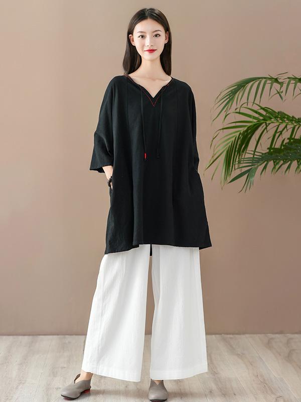 Simple Solid V-Neck T-Shirts Tops