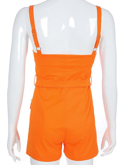 Buckle Zipper Casual Rompers