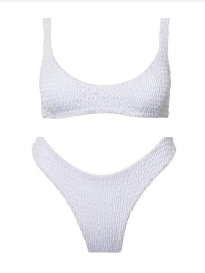 Pleated Sexy Plain Bikinis Swimwear