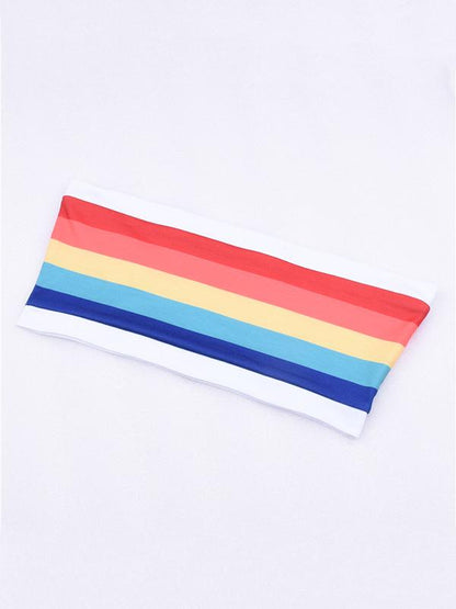Fashion Rainbow Striped Sexy Wrap Sports Bra