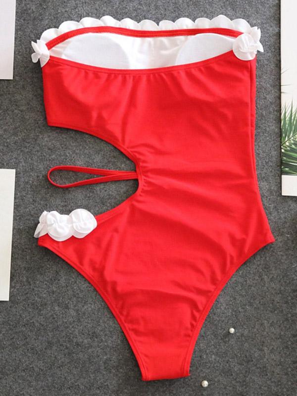 Lace Asymmetric Bandeau One-Piece Swimwear