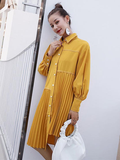 Loose Ruffled Solid Asymmetric Shirt Dress
