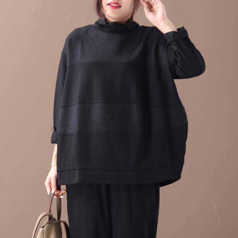 Buykud Literary Loose Wide Striped Turtleneck Sweatshirt