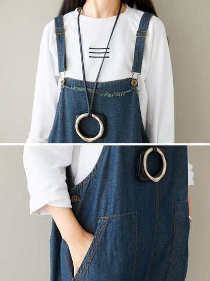 Buykud Natural Burrs Solid Color Casual Loose Jumpsuit