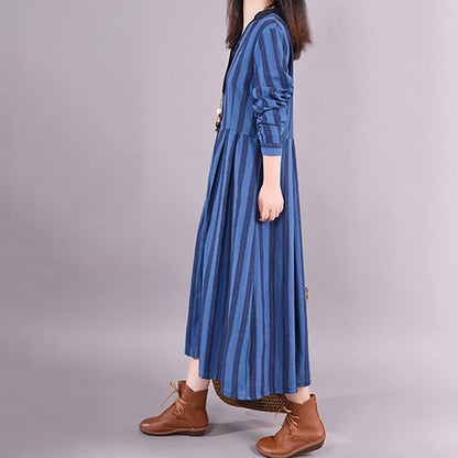 Buykud Retro Striped Folded Comfortable Loose Dress