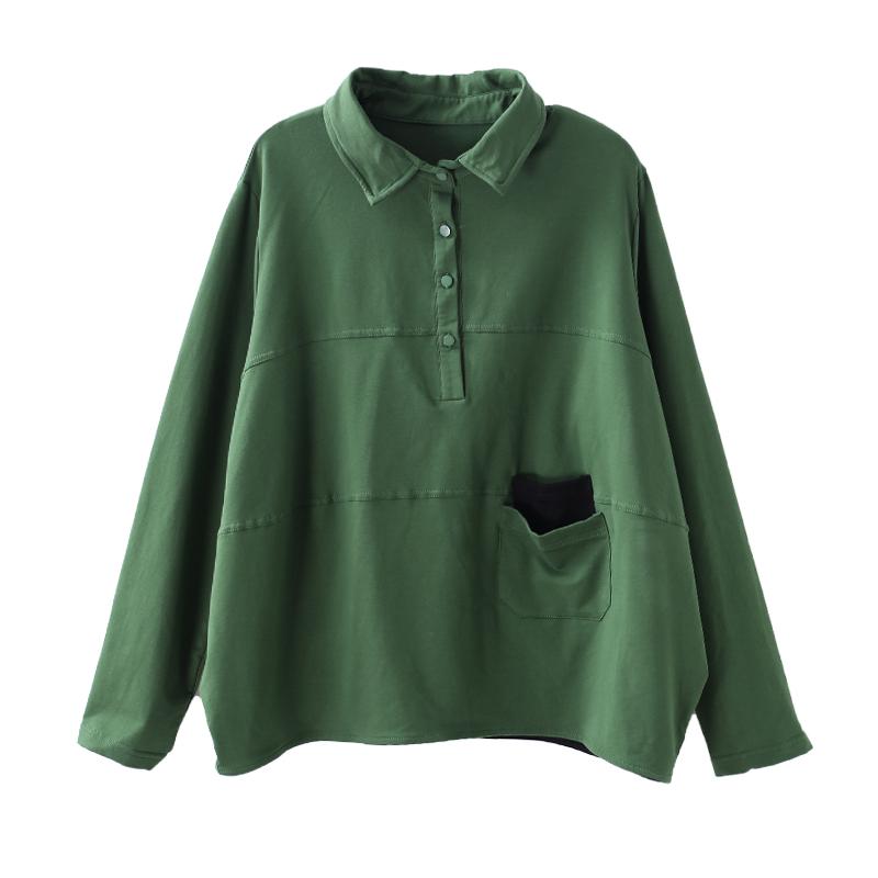 Buykud Casual Literary Solid Color Long Sleeve Shirt