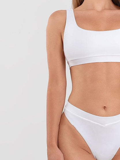 Solid Color Strapless High Waist Bikini Swimwear