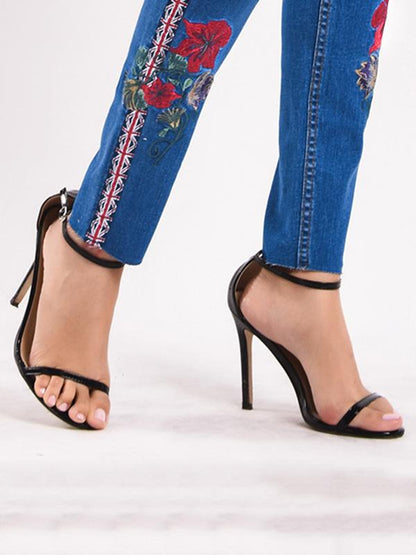 Embroidered Elastic Jeans Pants Bottoms