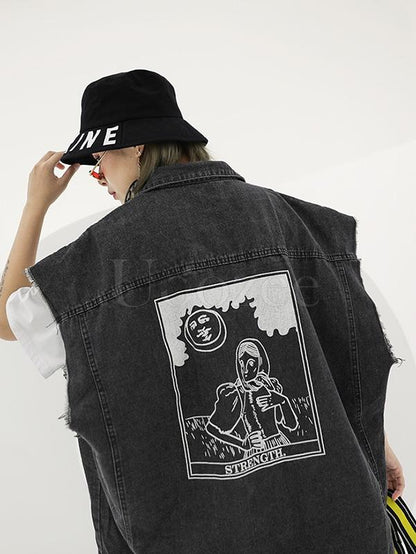 Casual Printed Jean Vest