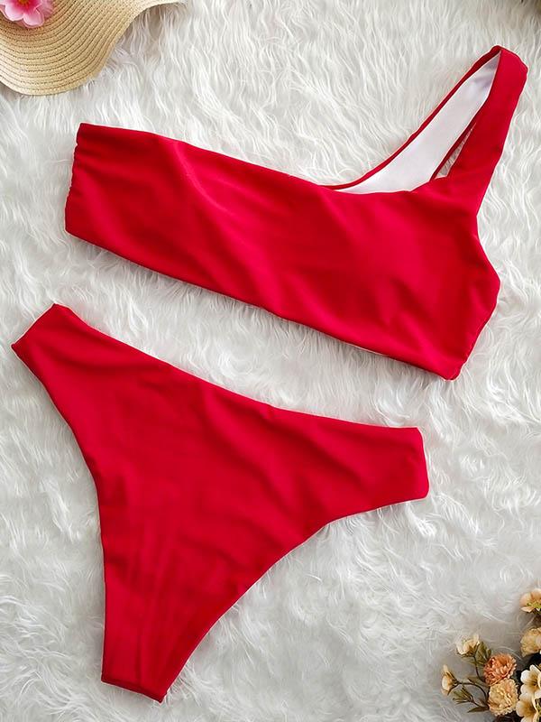 Single Shoulder High Waist Bikinis Swimwear
