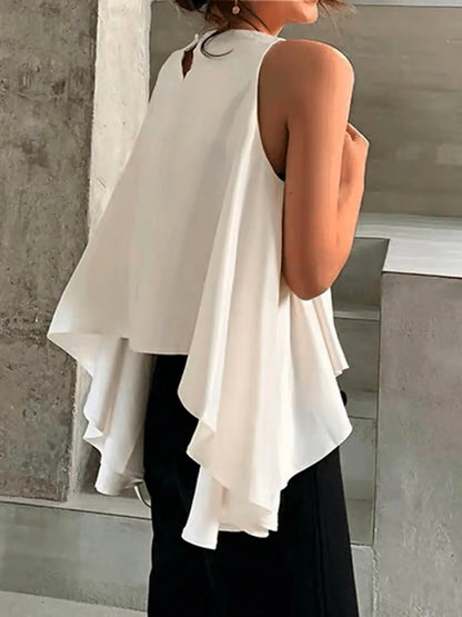 Original Casual Pleated Irregular High-Low Vest Top