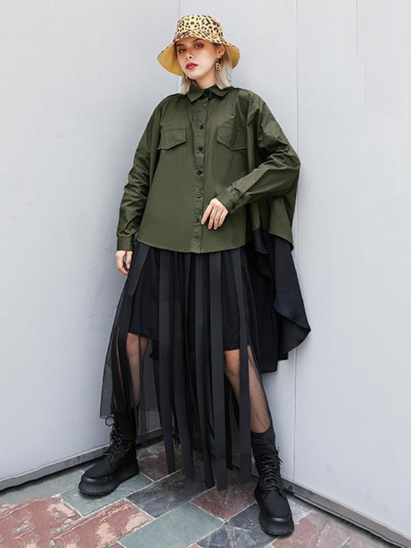 Original Irregularity Split-Joint Gauze Blouses&Shirts Tops