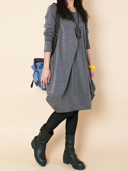 Plus size Loose Ruffled Round-neck Short Dress