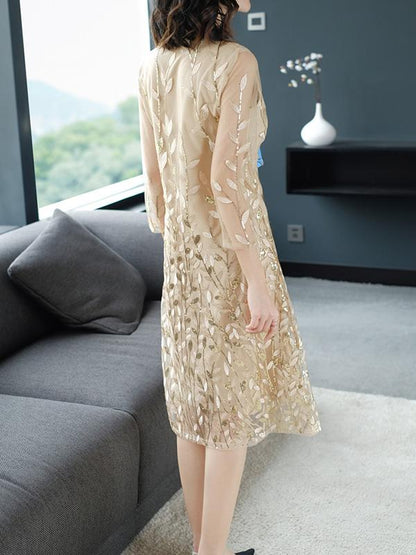 Casual Grenadine Embroidered Midi Dress