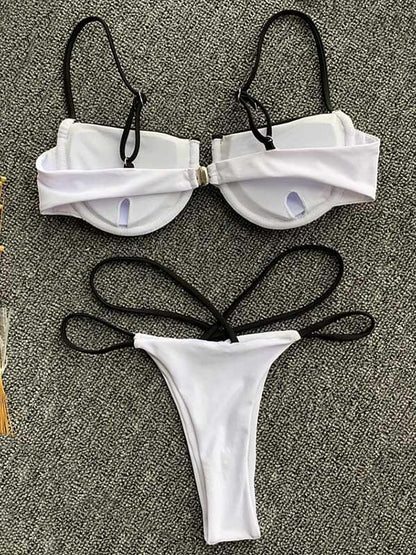 Sexy Straplessm Bandage Splice Split Bikini Swimsuit
