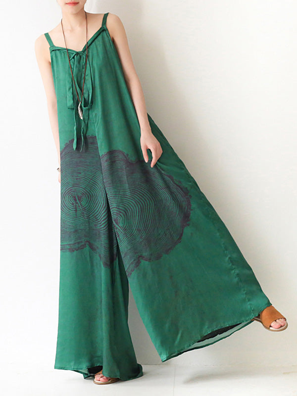 Stylish Printed Asymmetric Spaghetti-Neck Wide Leg Jumpsuits