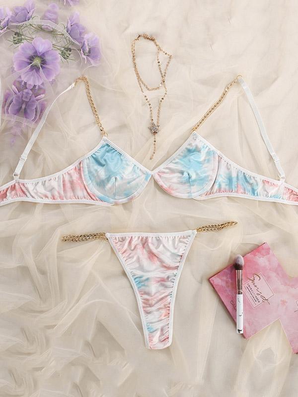 Gradient Printed Chain Embellished Underwired Bodysuit Lingerie