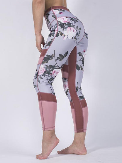 Mesh Flower Printed Yoga Leggings
