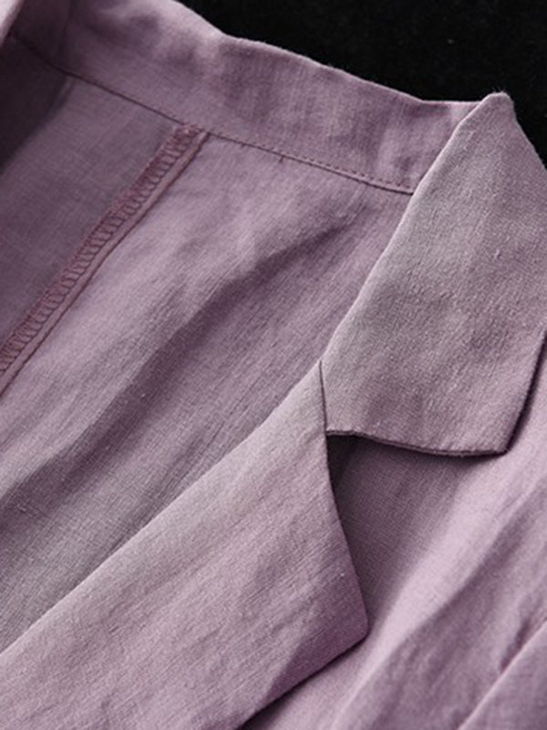 Urban Simple Solid Color Notched Collar Half Sleeves Blazer